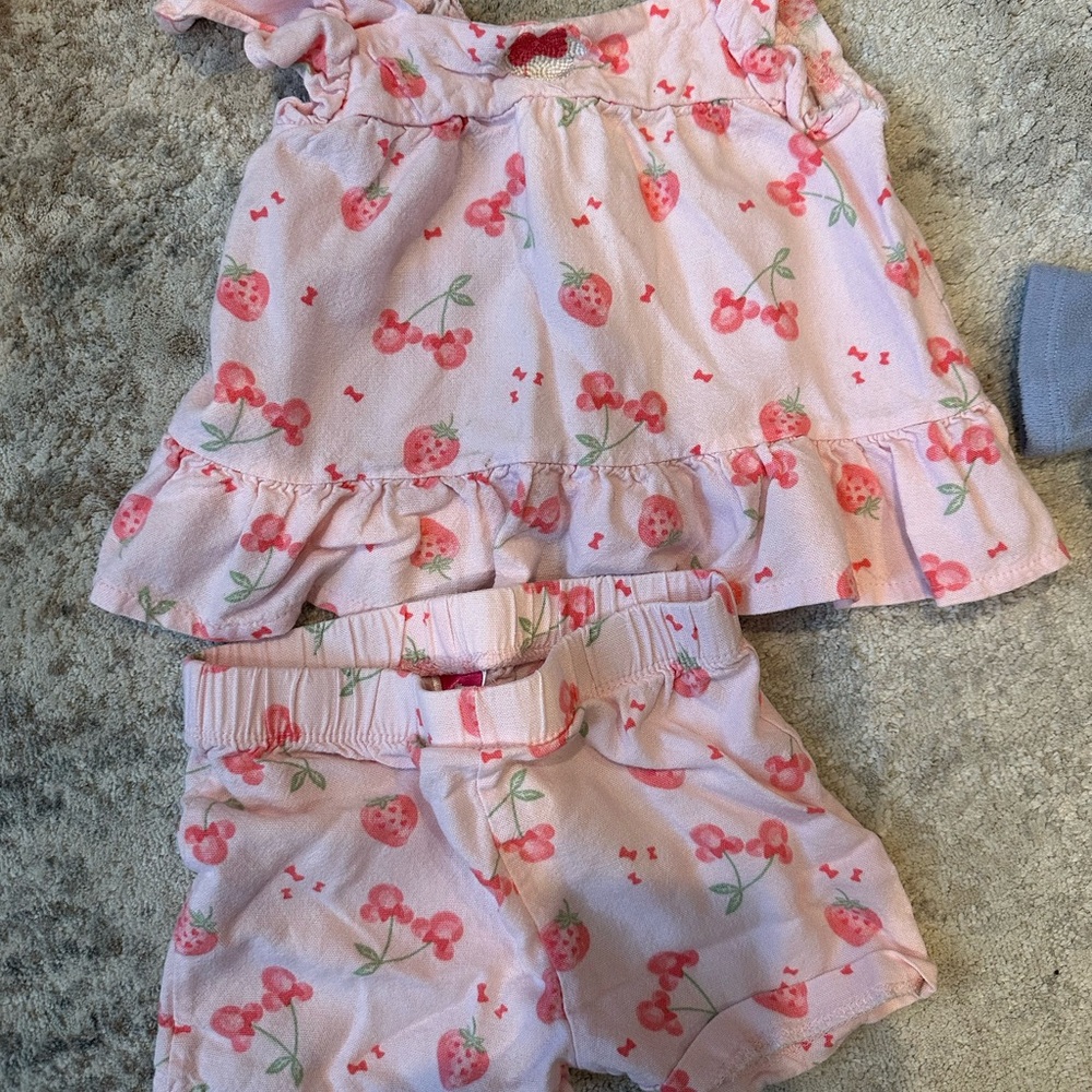 Pink Strawberry Print Baby Outfit